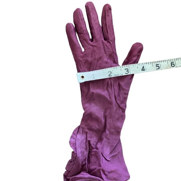 Vintage Fownes Ladies Stretchy Ruched Dressy Long Gloves Purple 92P - Picture 8 of 9